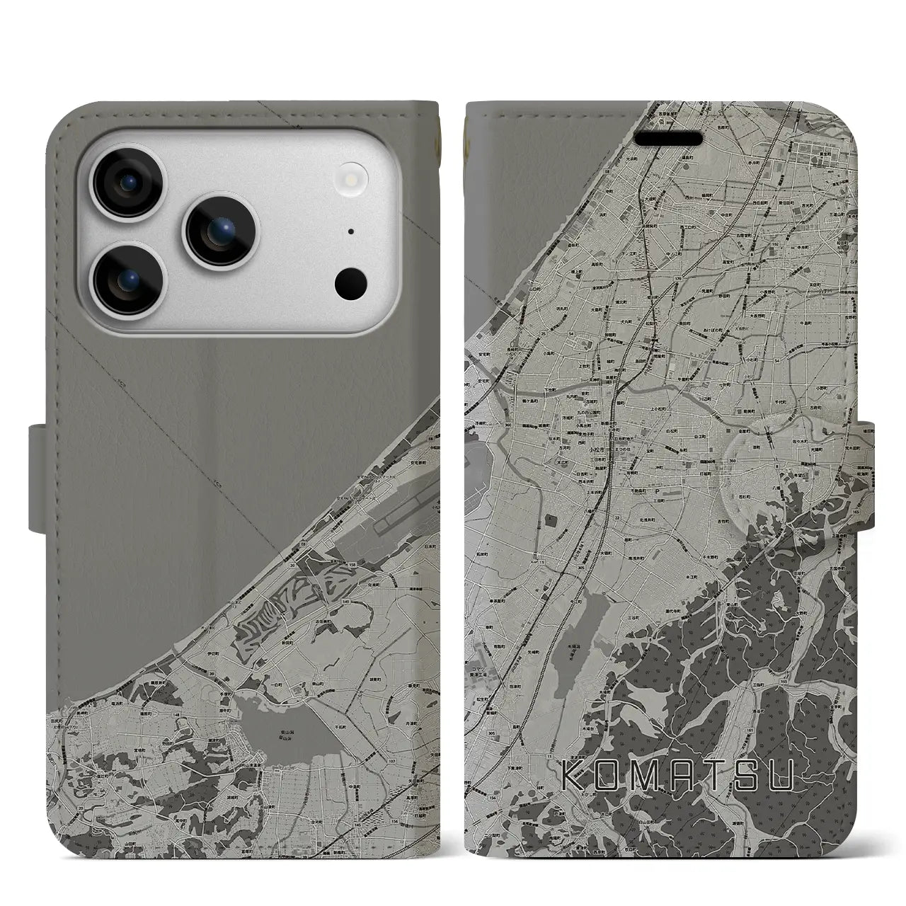 【小松（石川県）】地図柄iPhoneケース（手帳タイプ）