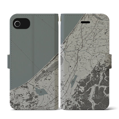 【小松（石川県）】地図柄iPhoneケース（手帳タイプ）モノトーン・iPhone SE（第3 / 第2世代） / 8 / 7 / 6s / 6 用