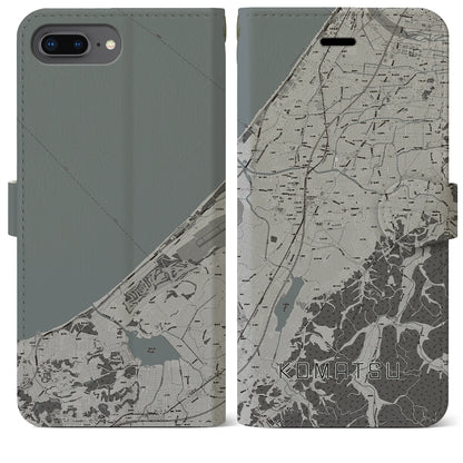 【小松（石川県）】地図柄iPhoneケース（手帳タイプ）モノトーン・iPhone 8Plus /7Plus / 6sPlus / 6Plus 用