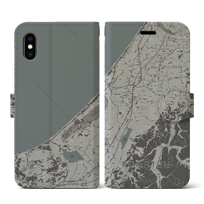 【小松（石川県）】地図柄iPhoneケース（手帳タイプ）モノトーン・iPhone XS / X 用