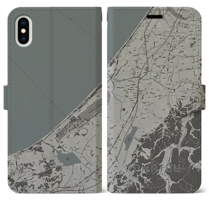 【小松（石川県）】地図柄iPhoneケース（手帳タイプ）モノトーン・iPhone XS Max 用