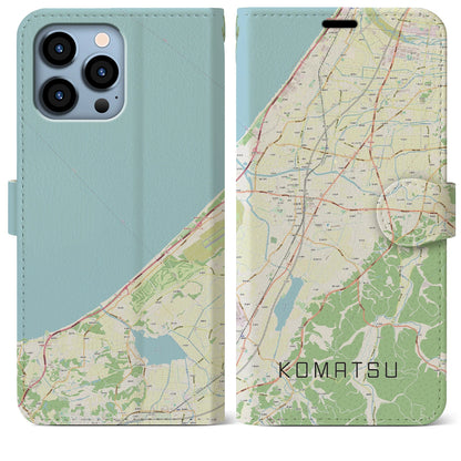 【小松（石川県）】地図柄iPhoneケース（手帳タイプ）ナチュラル・iPhone 13 Pro Max 用