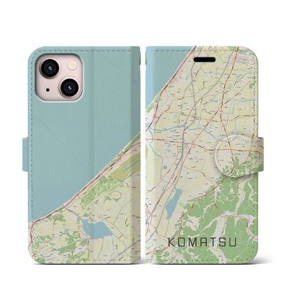 【小松（石川県）】地図柄iPhoneケース（手帳タイプ）ナチュラル・iPhone 13 mini 用