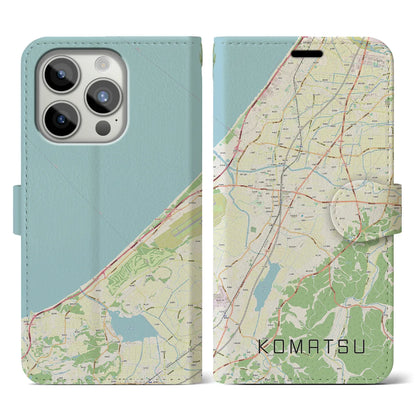 【小松（石川県）】地図柄iPhoneケース（手帳タイプ）ナチュラル・iPhone 15 Pro 用