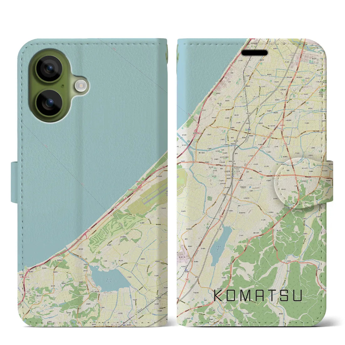 【小松（石川県）】地図柄iPhoneケース（手帳タイプ）ナチュラル・iPhone 17 Pro Max 用