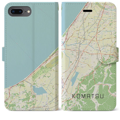 【小松（石川県）】地図柄iPhoneケース（手帳タイプ）ナチュラル・iPhone 8Plus /7Plus / 6sPlus / 6Plus 用