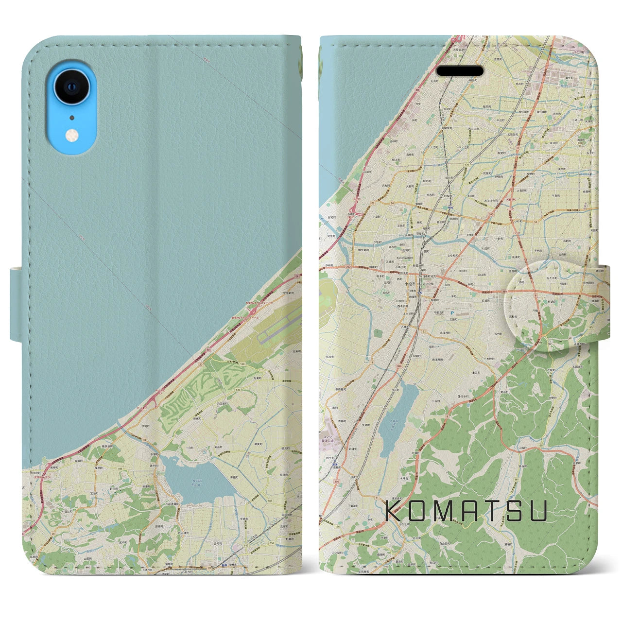 【小松】地図柄iPhoneケース（手帳両面タイプ・ナチュラル）iPhone XR 用