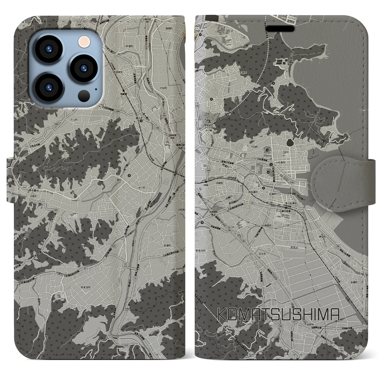 【小松島（徳島県）】地図柄iPhoneケース（手帳タイプ）