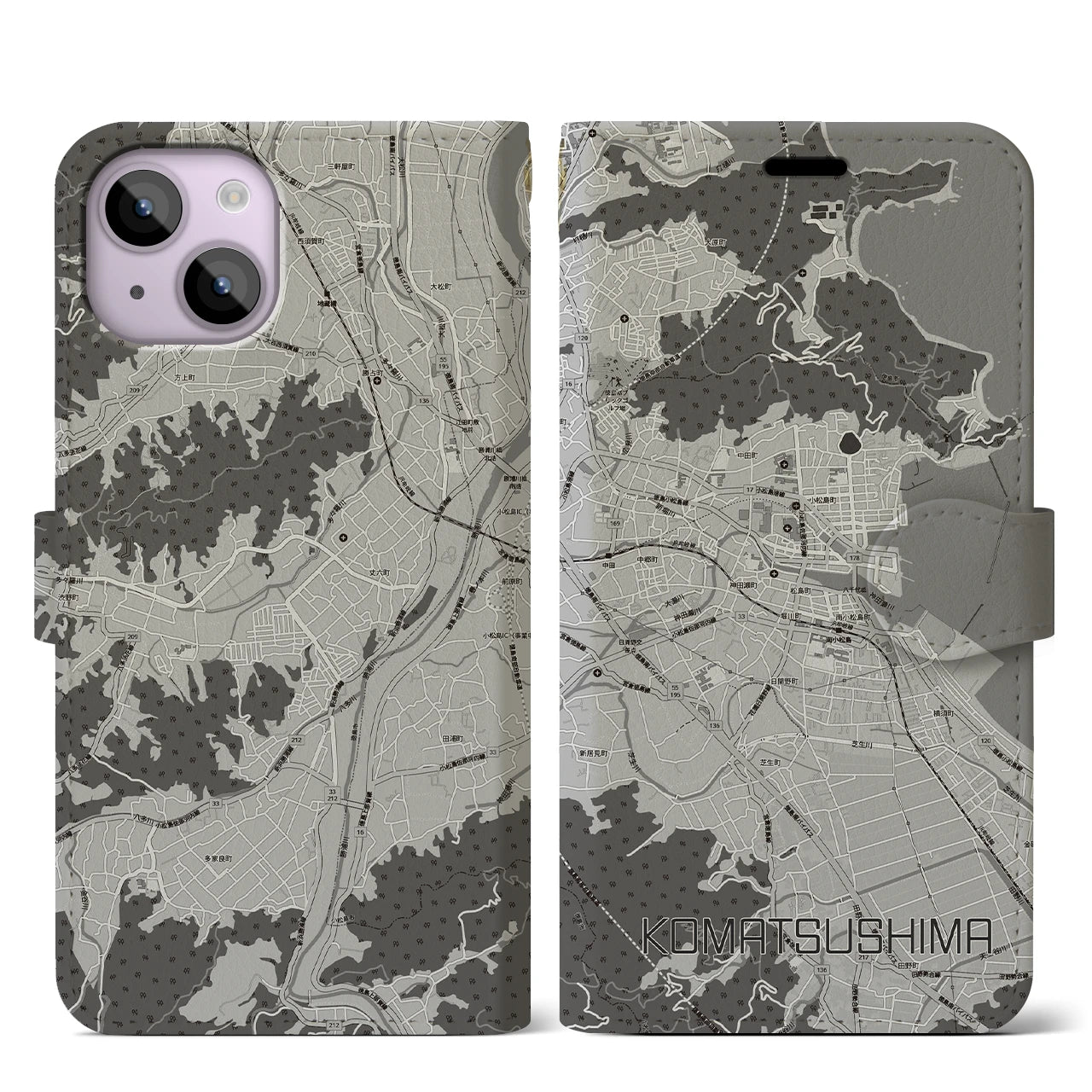 【小松島（徳島県）】地図柄iPhoneケース（手帳タイプ）