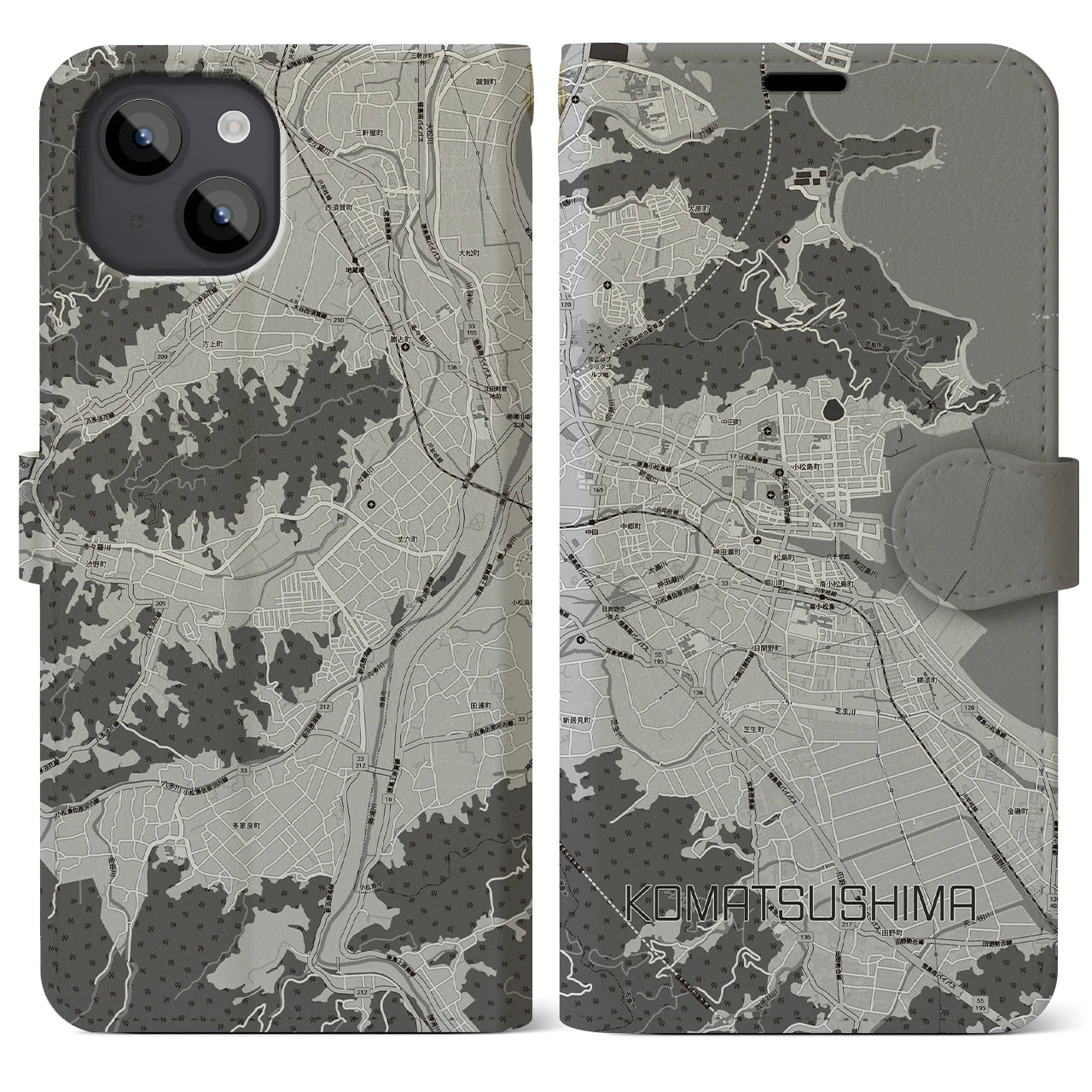 【小松島（徳島県）】地図柄iPhoneケース（手帳タイプ）