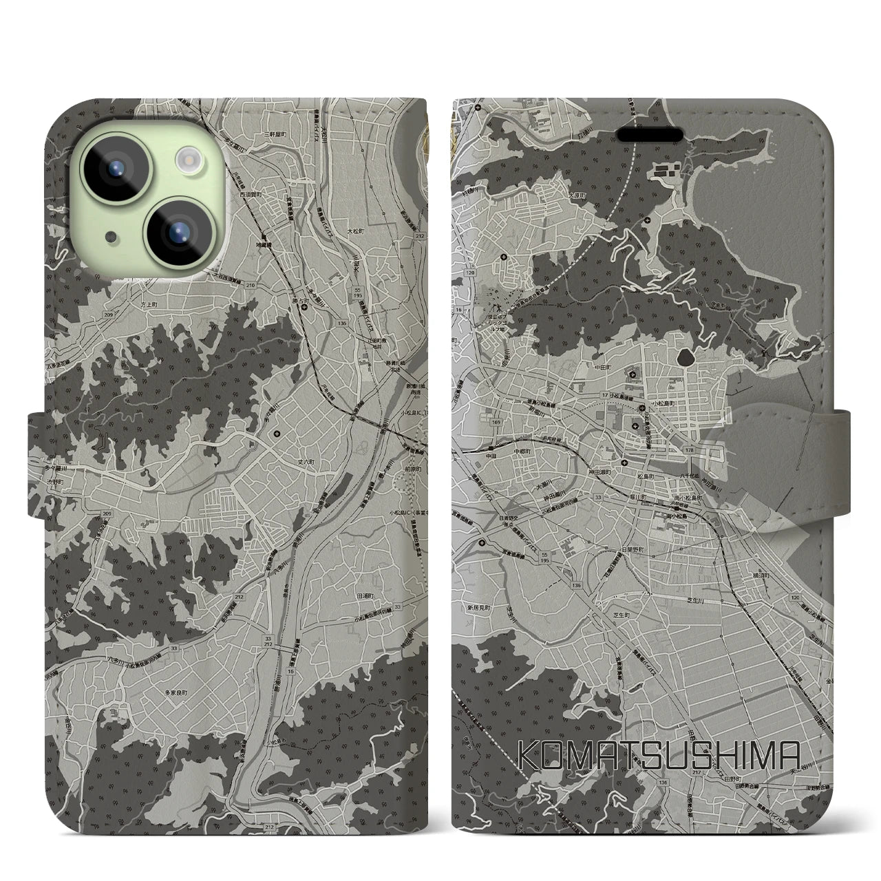 【小松島（徳島県）】地図柄iPhoneケース（手帳タイプ）
