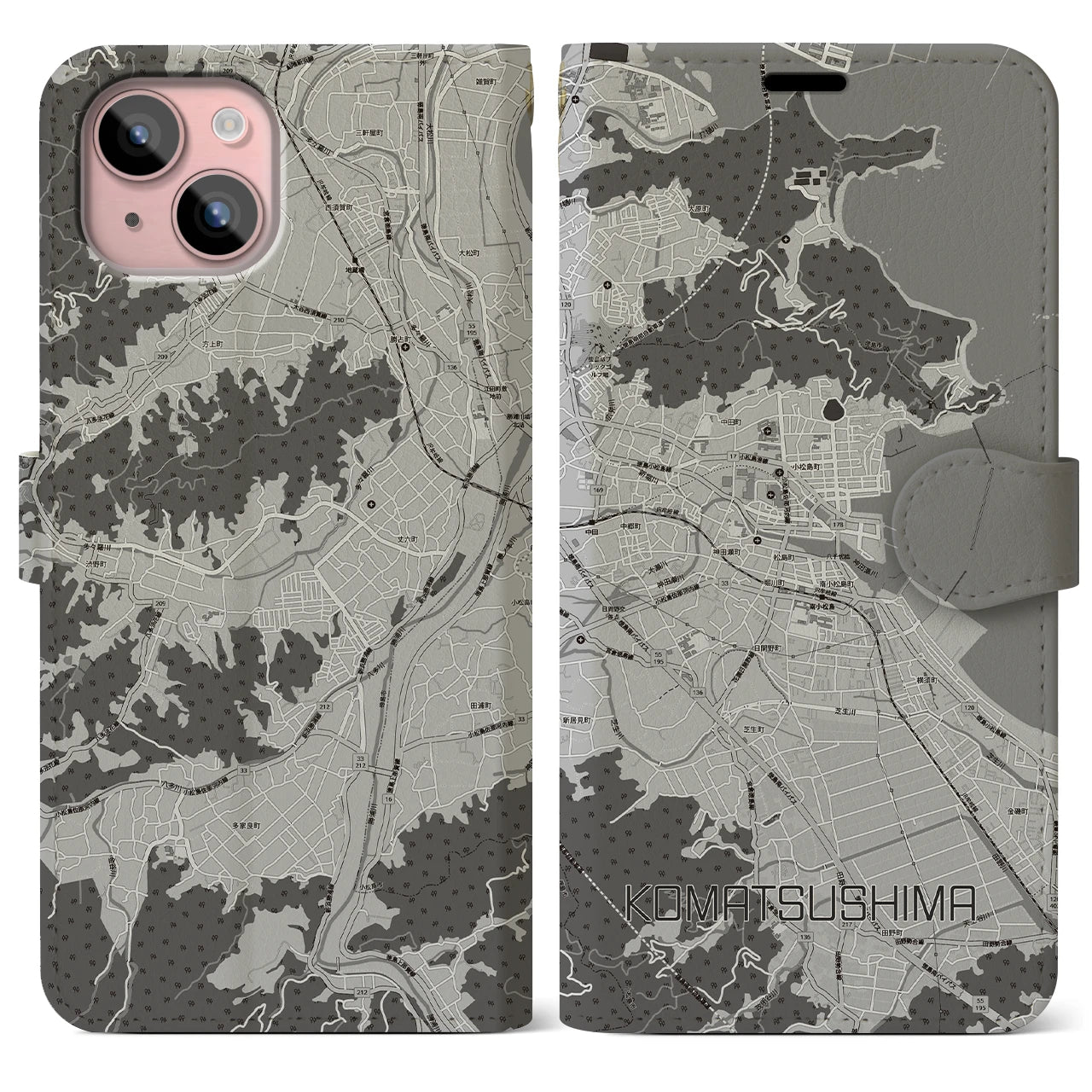 【小松島（徳島県）】地図柄iPhoneケース（手帳タイプ）