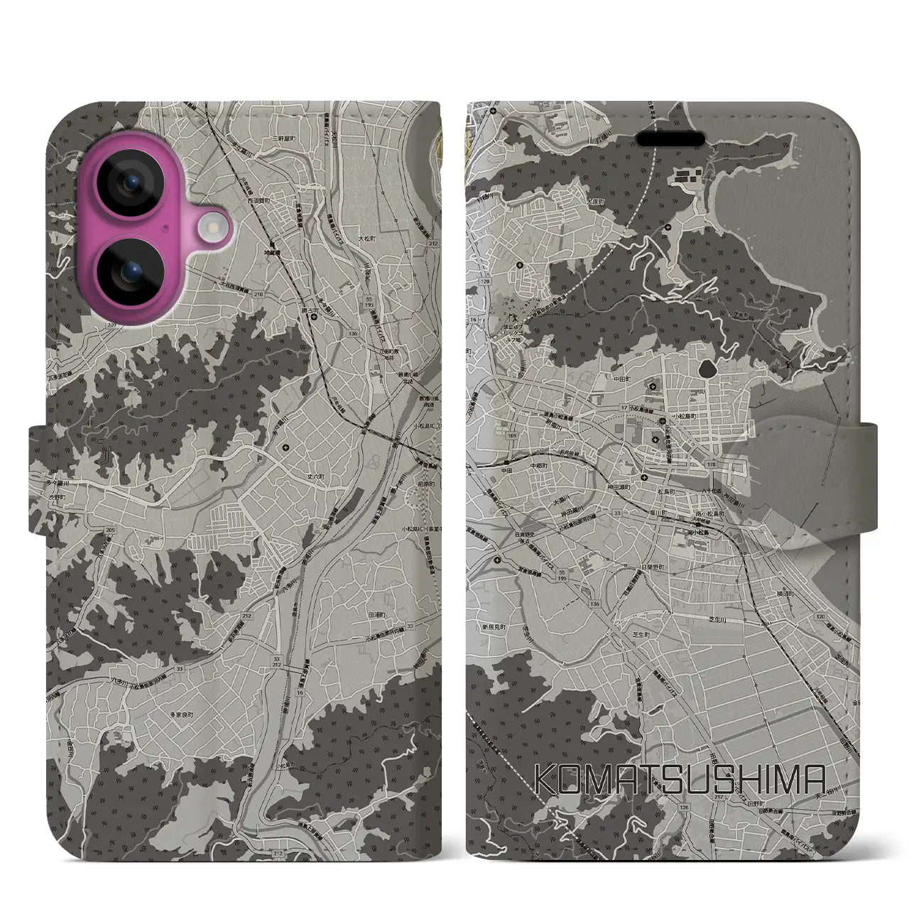 【小松島（徳島県）】地図柄iPhoneケース（手帳タイプ）