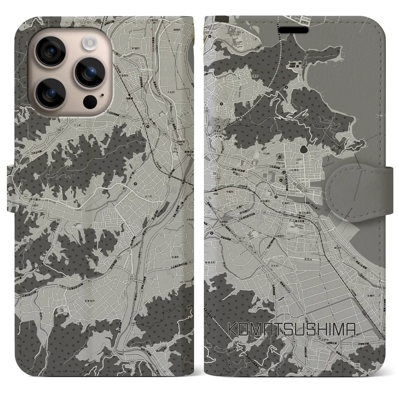 【小松島（徳島県）】地図柄iPhoneケース（手帳タイプ）