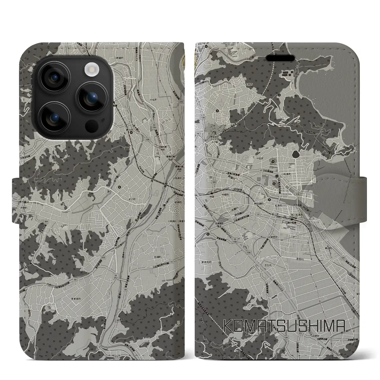 【小松島（徳島県）】地図柄iPhoneケース（手帳タイプ）