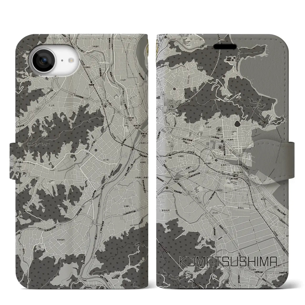 【小松島（徳島県）】地図柄iPhoneケース（手帳タイプ）