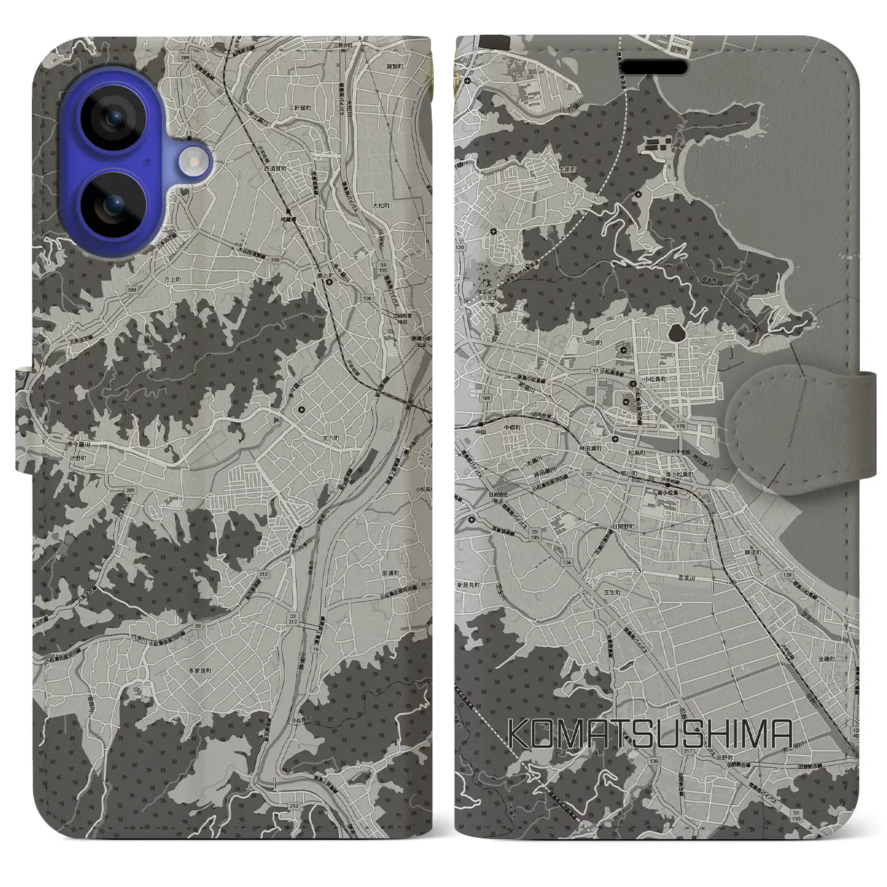 【小松島（徳島県）】地図柄iPhoneケース（手帳タイプ）