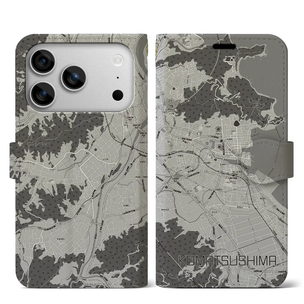 【小松島（徳島県）】地図柄iPhoneケース（手帳タイプ）