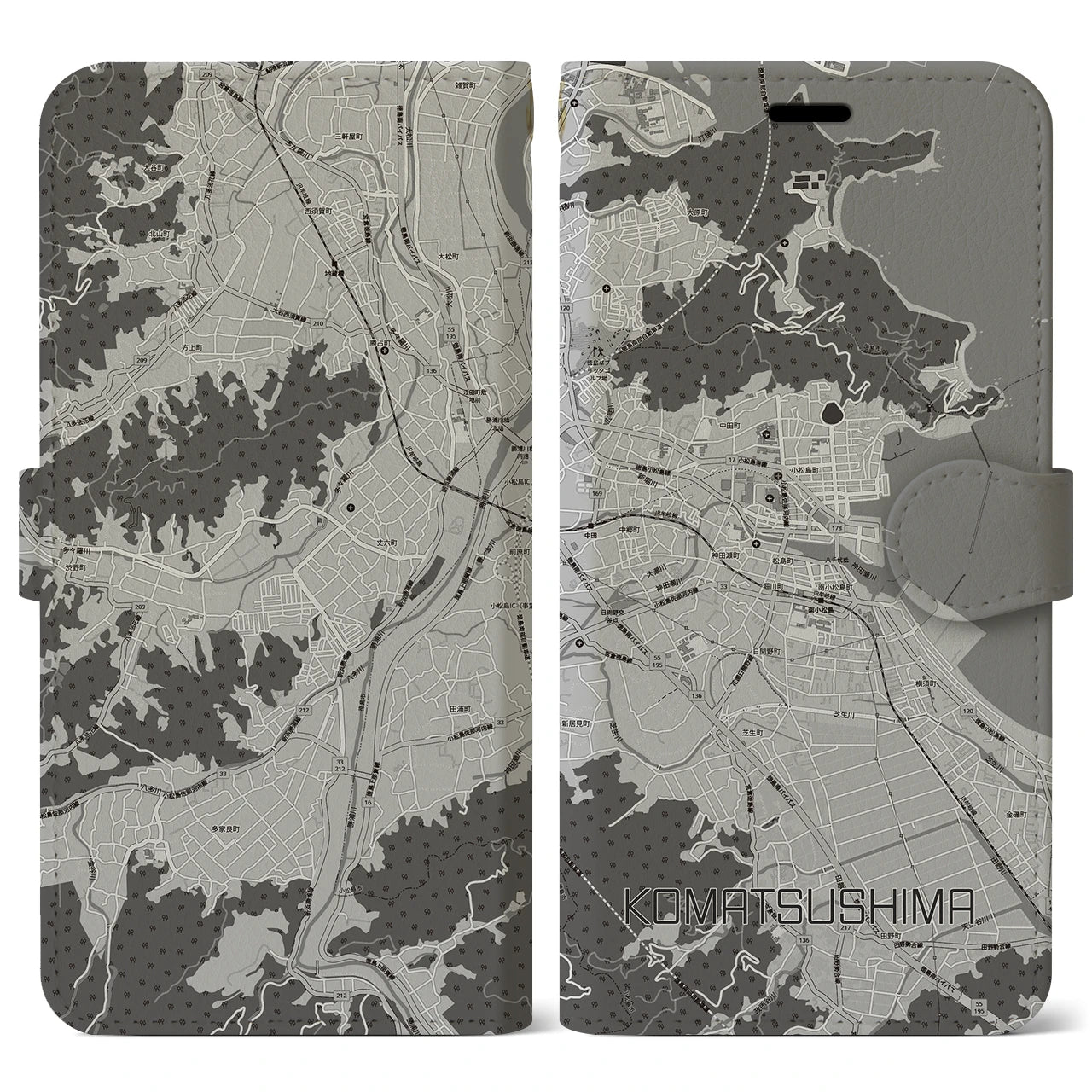 【小松島（徳島県）】地図柄iPhoneケース（手帳タイプ）