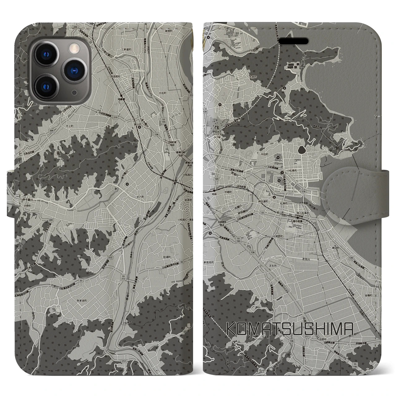 【小松島（徳島県）】地図柄iPhoneケース（手帳タイプ）