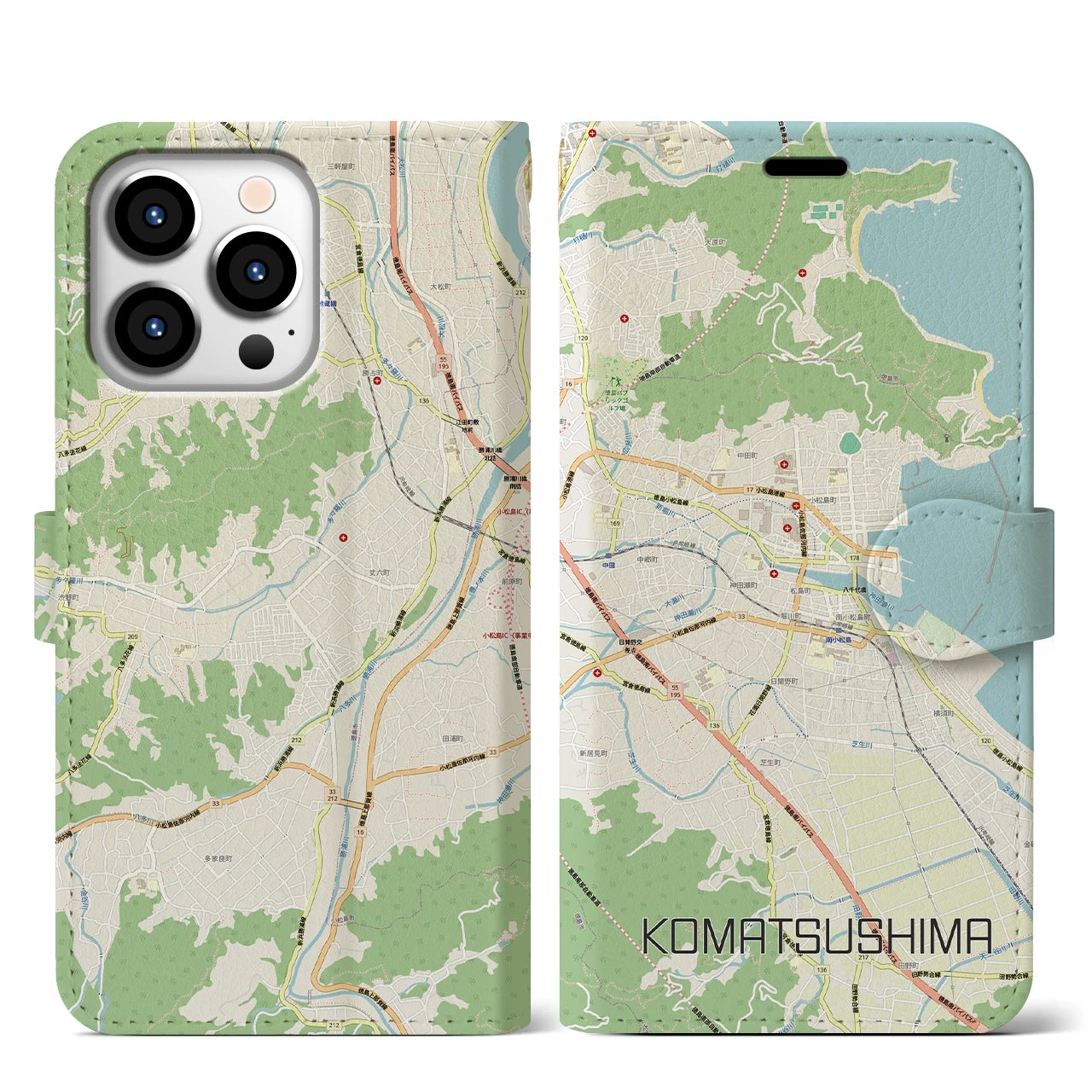 【小松島（徳島県）】地図柄iPhoneケース（手帳タイプ）