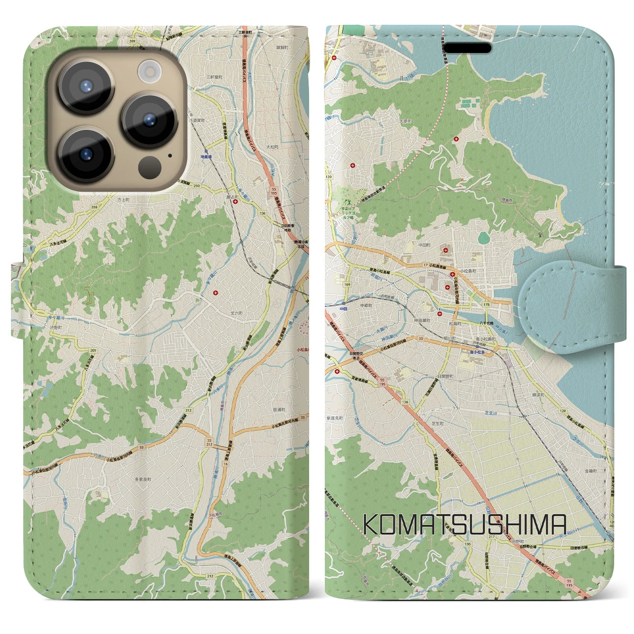 【小松島（徳島県）】地図柄iPhoneケース（手帳タイプ）