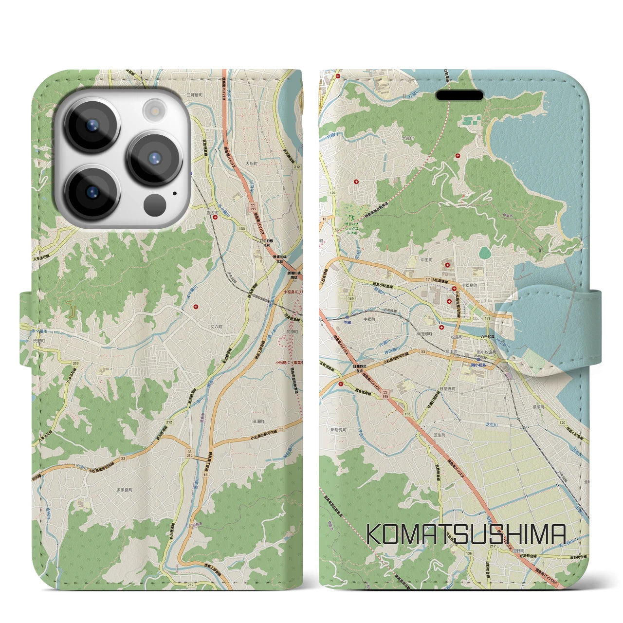 【小松島（徳島県）】地図柄iPhoneケース（手帳タイプ）