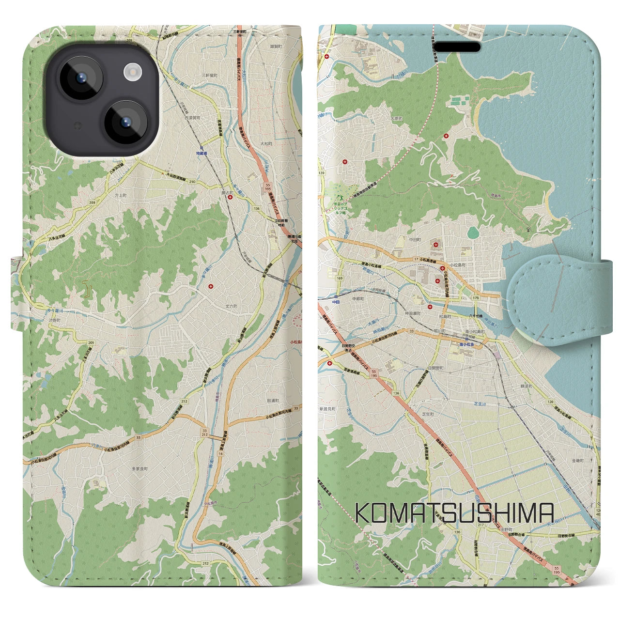 【小松島（徳島県）】地図柄iPhoneケース（手帳タイプ）