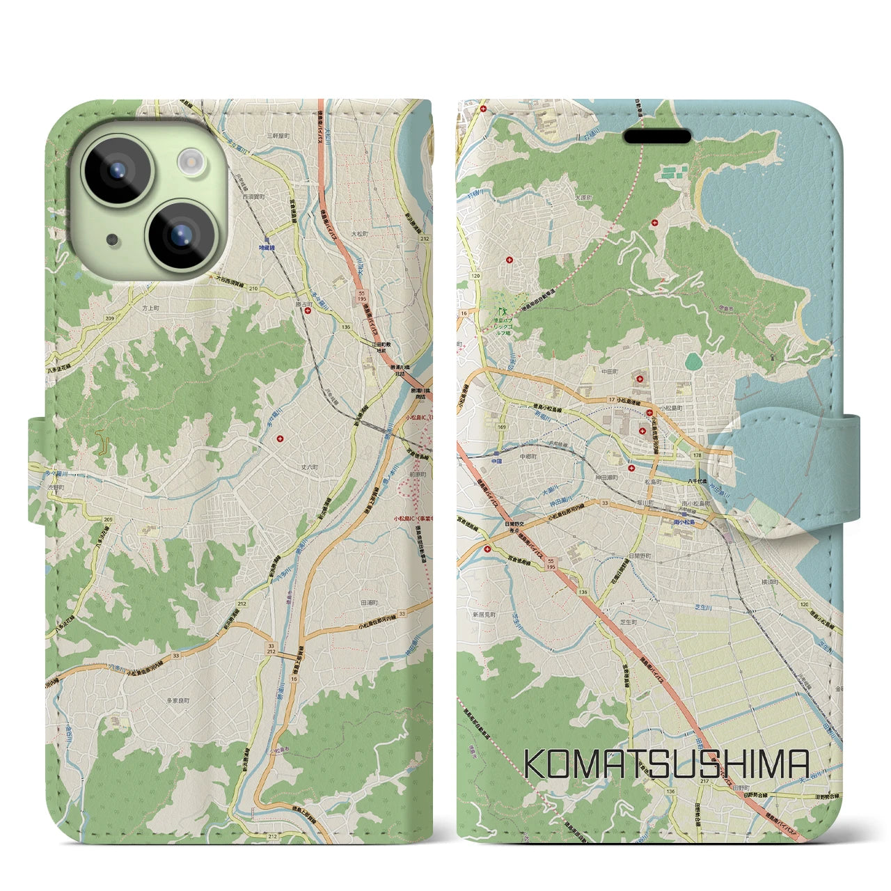 【小松島（徳島県）】地図柄iPhoneケース（手帳タイプ）