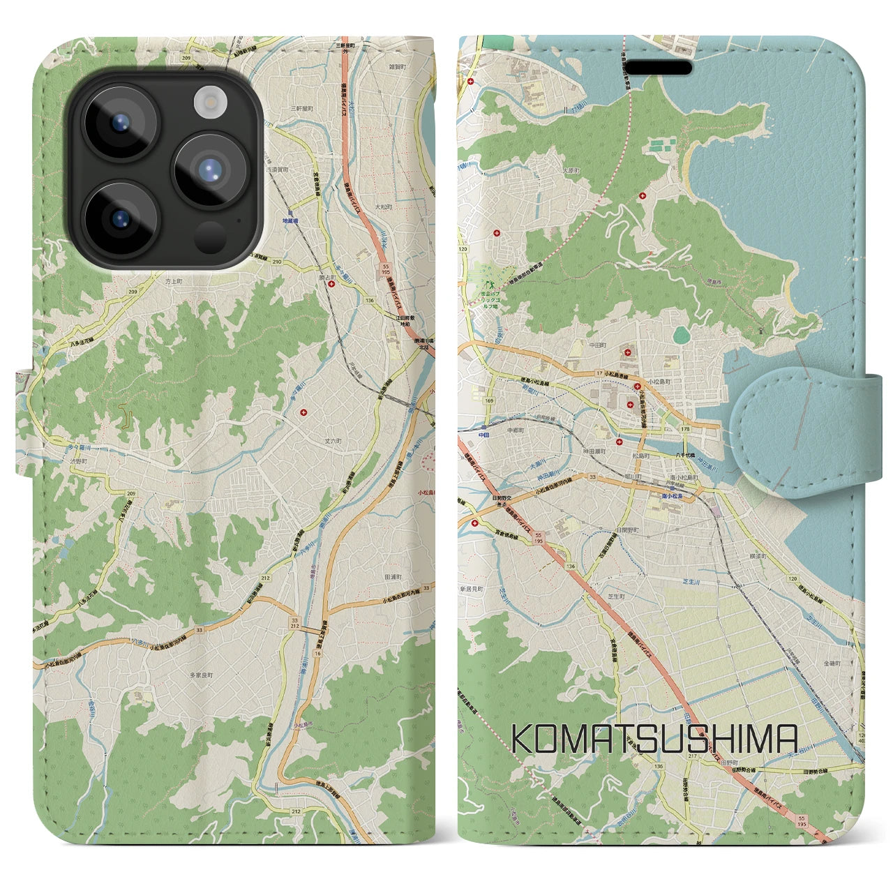 【小松島（徳島県）】地図柄iPhoneケース（手帳タイプ）