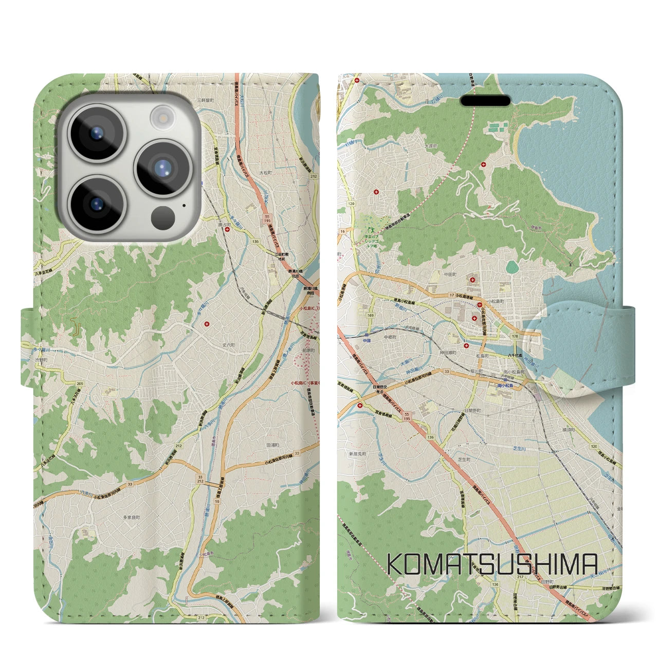 【小松島（徳島県）】地図柄iPhoneケース（手帳タイプ）