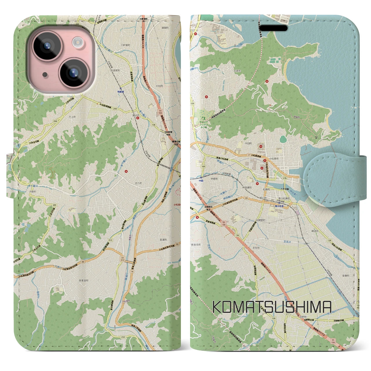 【小松島（徳島県）】地図柄iPhoneケース（手帳タイプ）