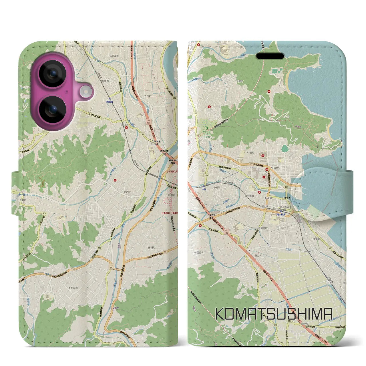 【小松島（徳島県）】地図柄iPhoneケース（手帳タイプ）
