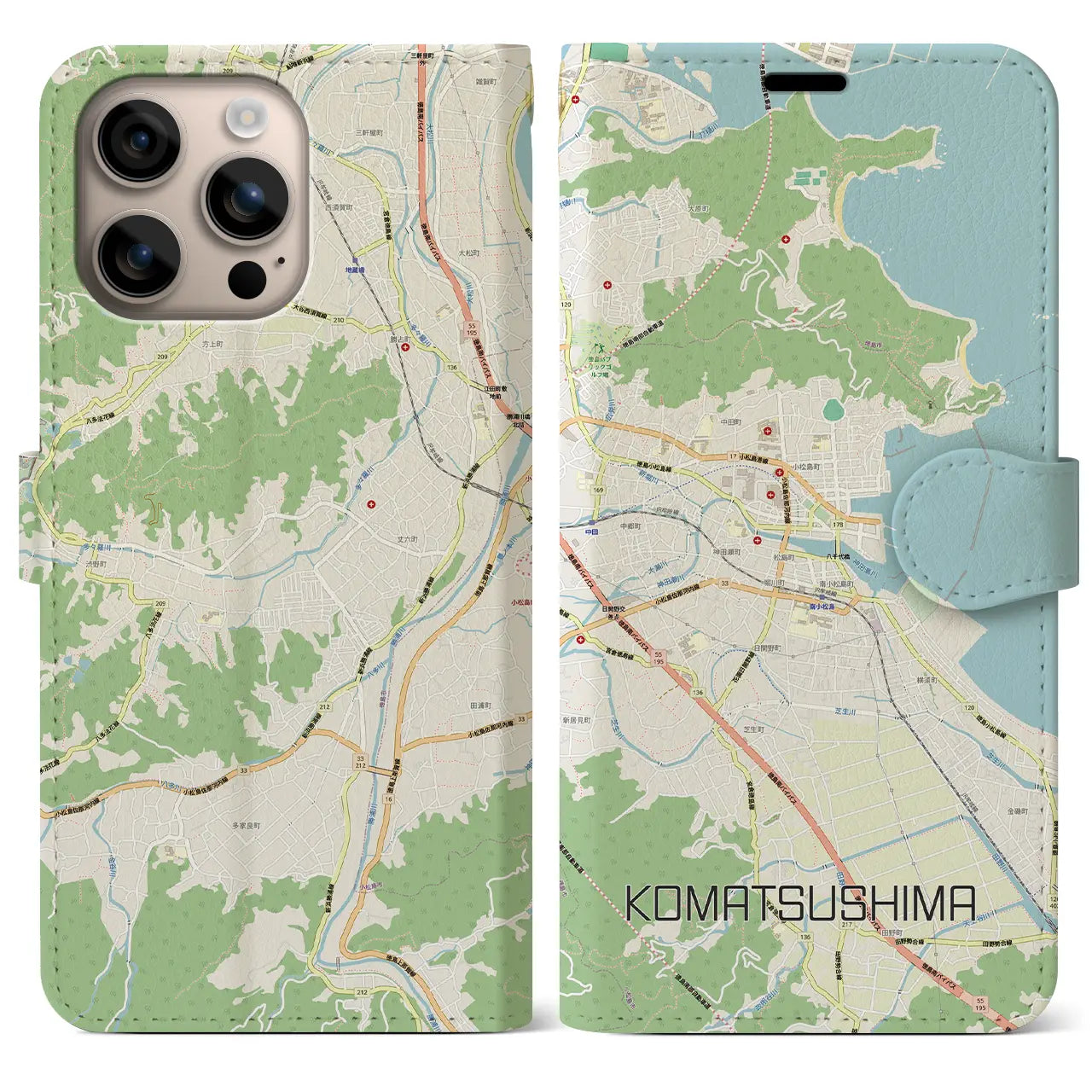【小松島（徳島県）】地図柄iPhoneケース（手帳タイプ）