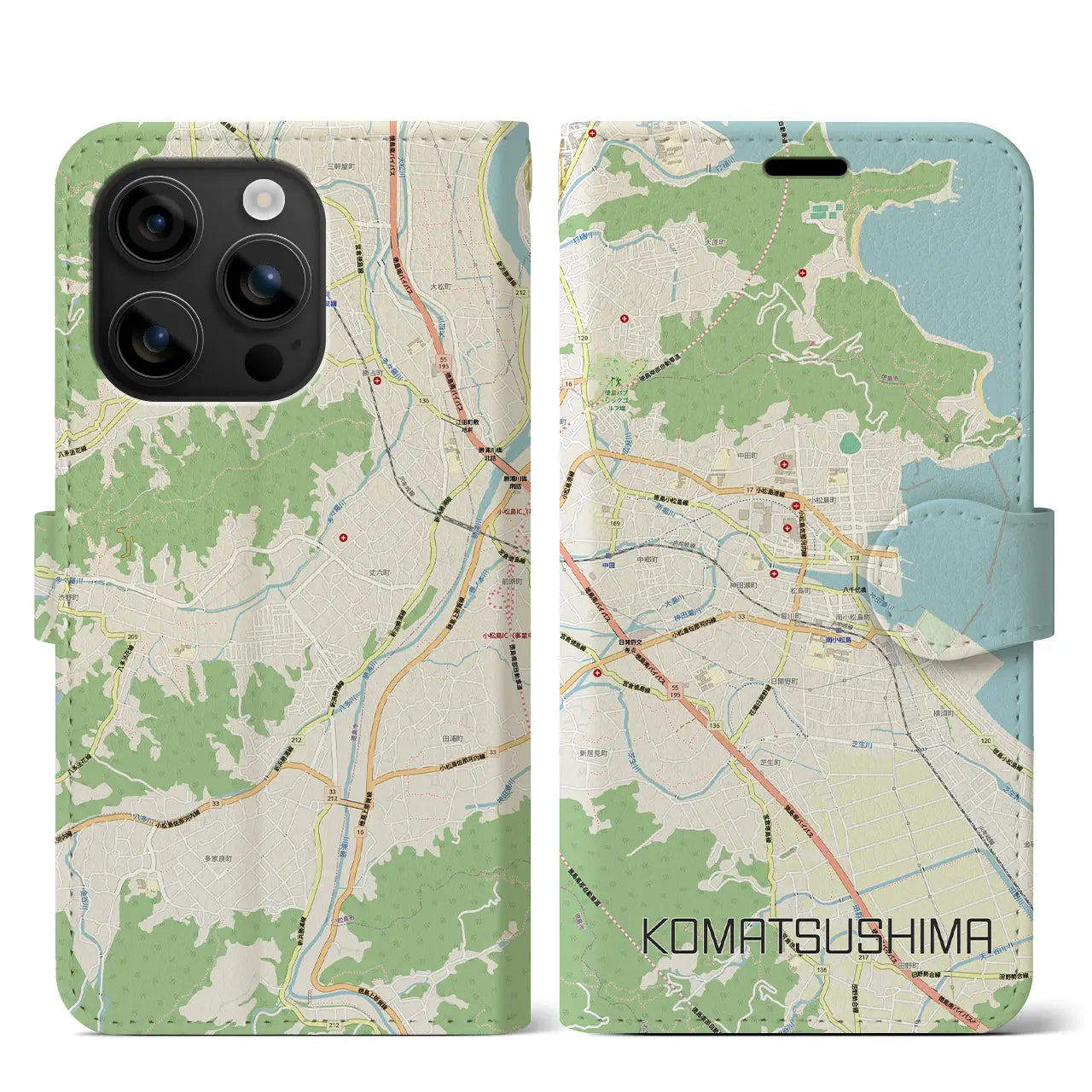 【小松島（徳島県）】地図柄iPhoneケース（手帳タイプ）