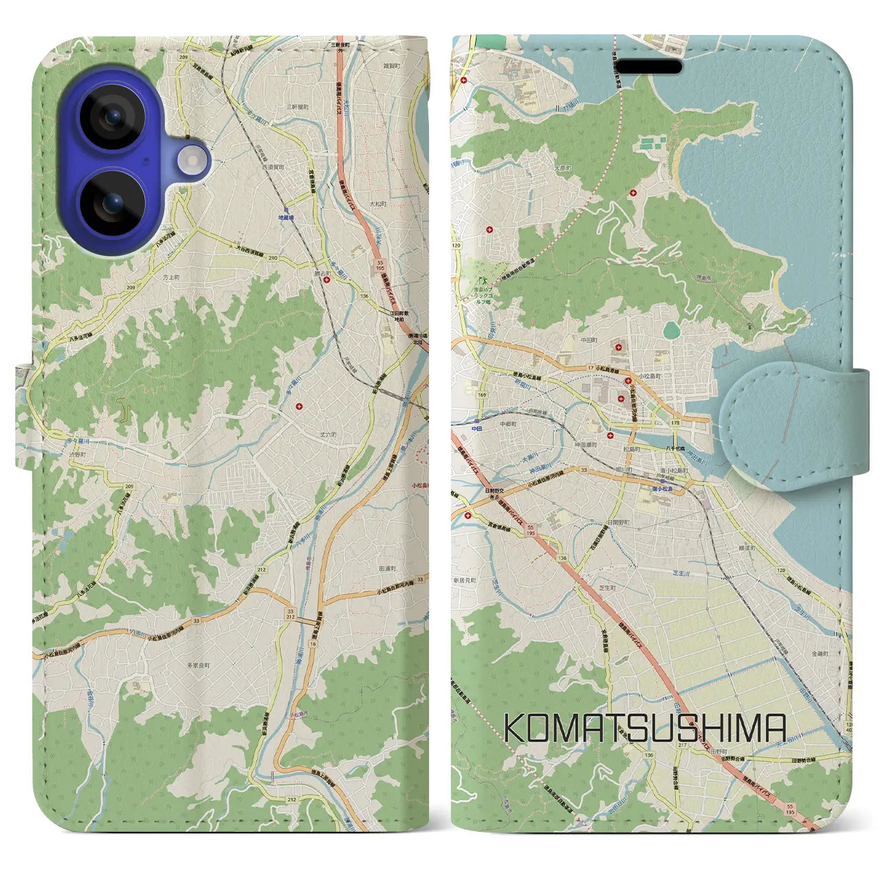 【小松島（徳島県）】地図柄iPhoneケース（手帳タイプ）