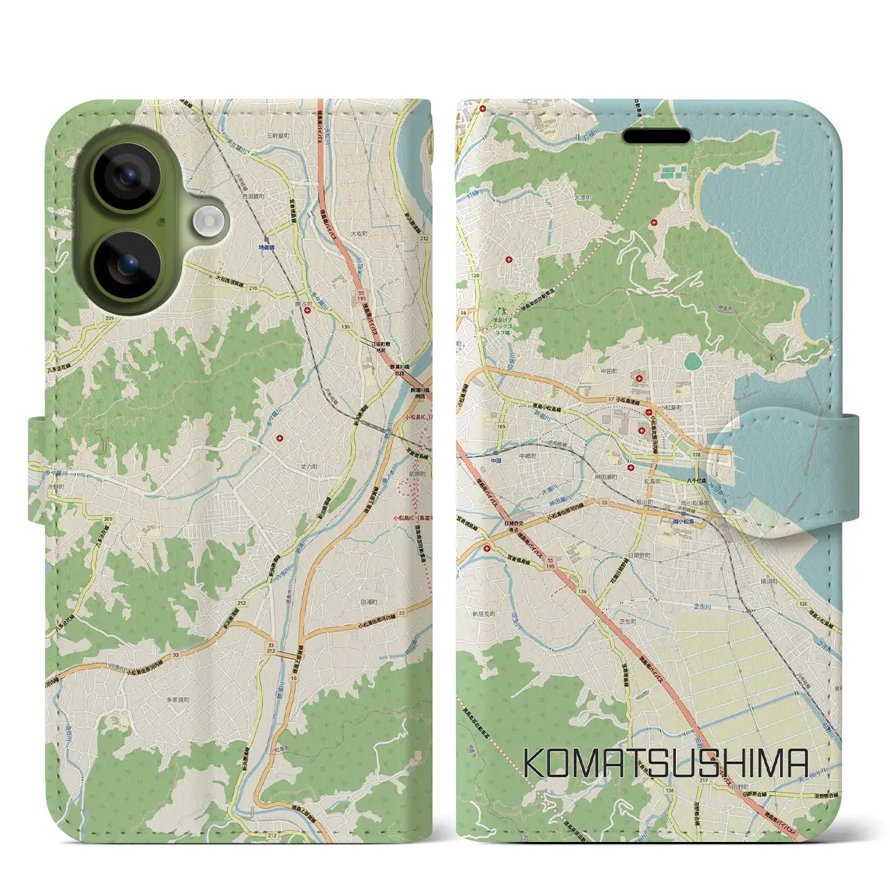 【小松島（徳島県）】地図柄iPhoneケース（手帳タイプ）