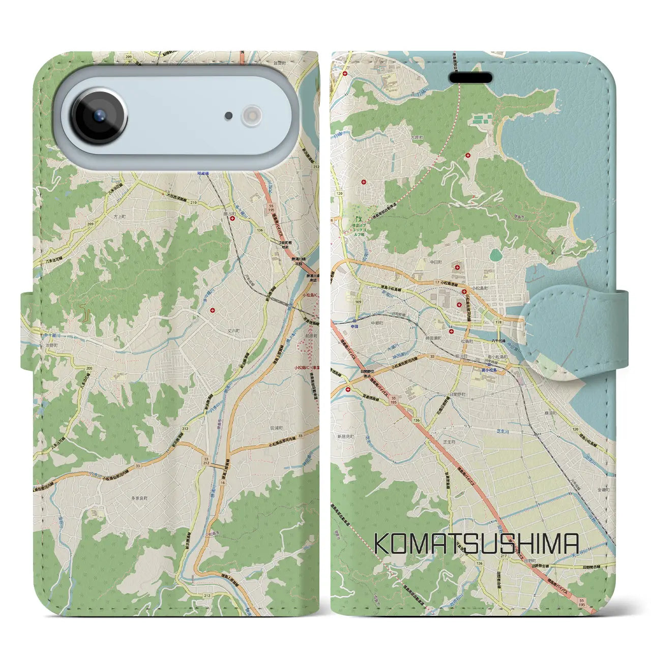 【小松島（徳島県）】地図柄iPhoneケース（手帳タイプ）ナチュラル・iPhone 17 Pro Max 用