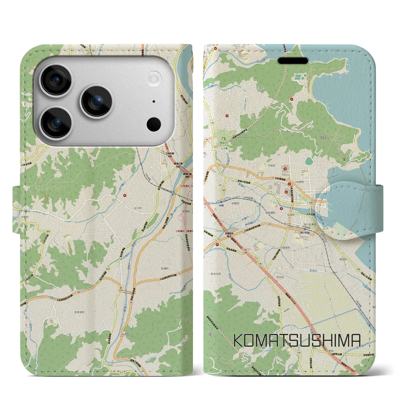 【小松島（徳島県）】地図柄iPhoneケース（手帳タイプ）