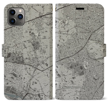 【駒沢大学（東京都）】地図柄iPhoneケース（手帳タイプ）モノトーン・iPhone 11 Pro Max 用