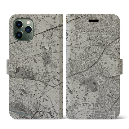 【駒沢大学（東京都）】地図柄iPhoneケース（手帳タイプ）モノトーン・iPhone 11 Pro 用