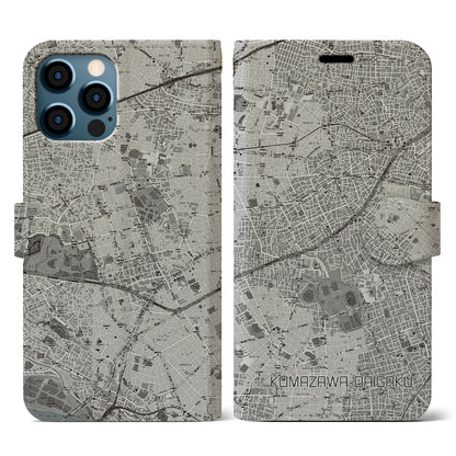 【駒沢大学（東京都）】地図柄iPhoneケース（手帳タイプ）モノトーン・iPhone 12 / 12 Pro 用