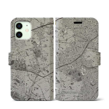 【駒沢大学（東京都）】地図柄iPhoneケース（手帳タイプ）モノトーン・iPhone 12 mini 用