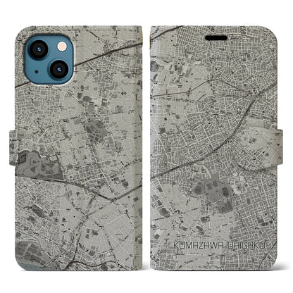 【駒沢大学（東京都）】地図柄iPhoneケース（手帳タイプ）モノトーン・iPhone 13 用