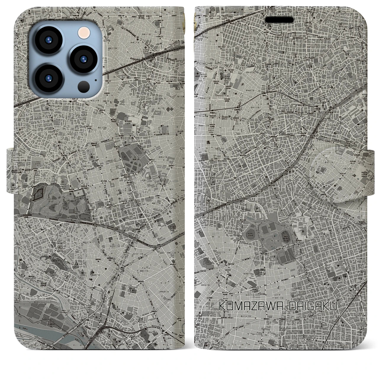 【駒沢大学】地図柄iPhoneケース（手帳両面タイプ・モノトーン）iPhone 13 Pro Max 用