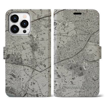 【駒沢大学（東京都）】地図柄iPhoneケース（手帳タイプ）モノトーン・iPhone 13 Pro 用