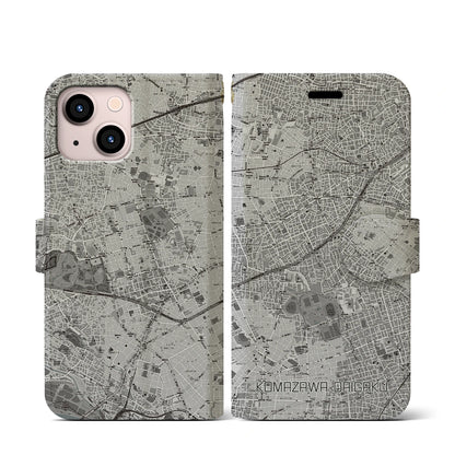 【駒沢大学（東京都）】地図柄iPhoneケース（手帳タイプ）モノトーン・iPhone 13 mini 用