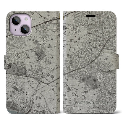 【駒沢大学（東京都）】地図柄iPhoneケース（手帳タイプ）モノトーン・iPhone 14 用