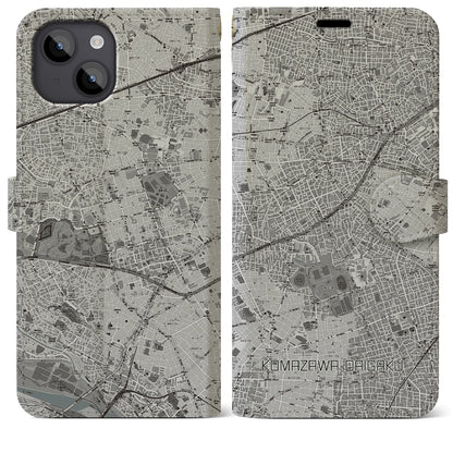 【駒沢大学（東京都）】地図柄iPhoneケース（手帳タイプ）モノトーン・iPhone 14 Plus 用