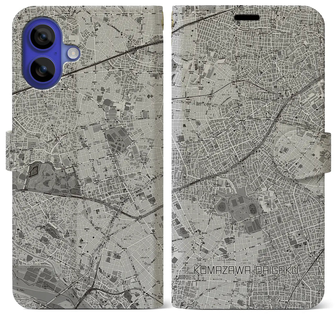 【駒沢大学(東京都)】地図柄iPhoneケース(手帳タイプ)モノトーン・iPhone 16 Pro Max 用